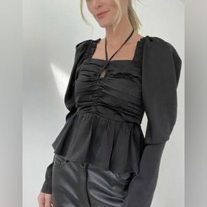 🖤 NWT! SIX/FIFTY Black Satin Ruched Blouse
